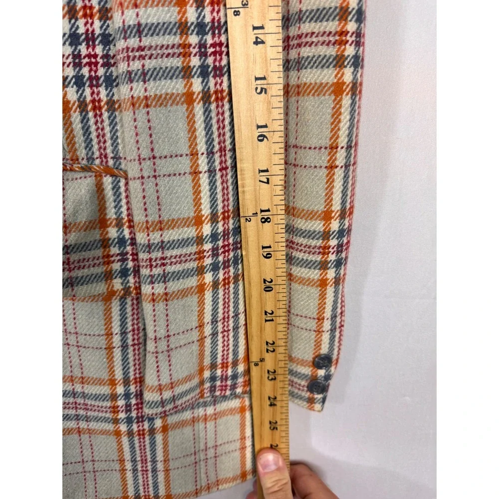 Vintage Plaid Blazer Jacket Orange Grey Beige Check Two Button Sport Coat 38 70s